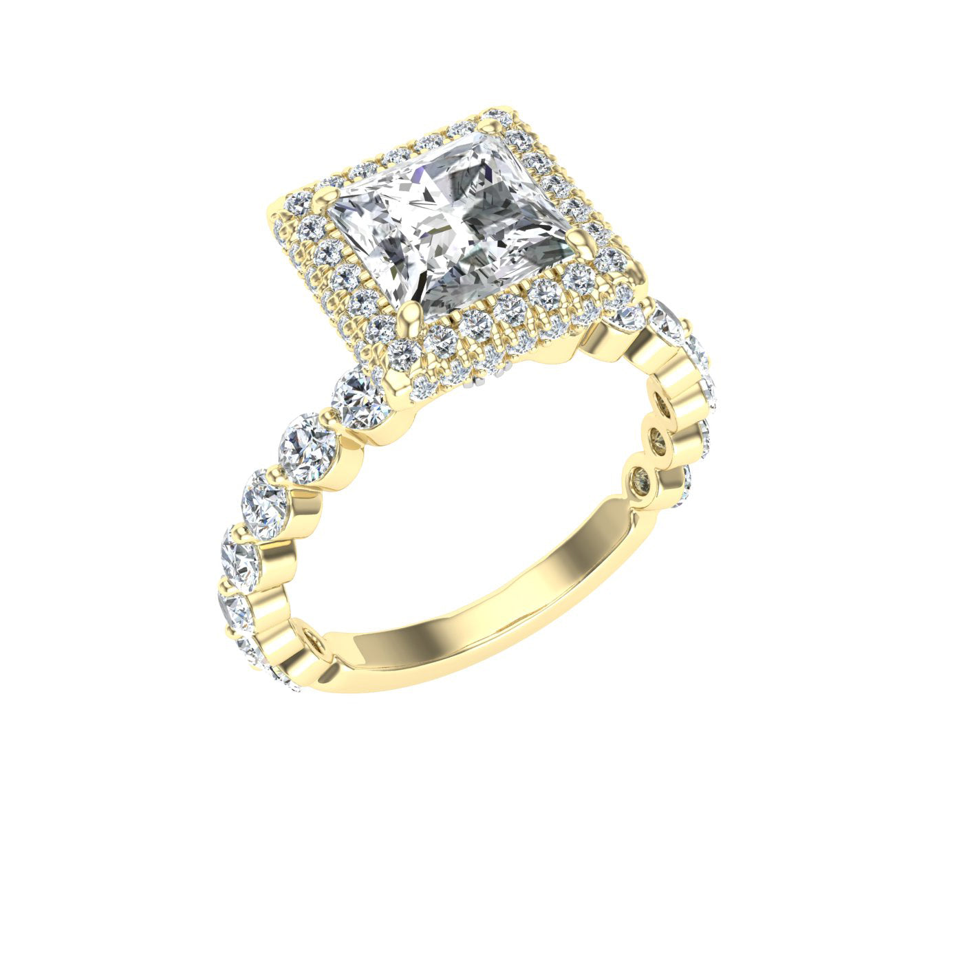 Engraved Princess Double Edge Halo Moissanite Engagement Ring